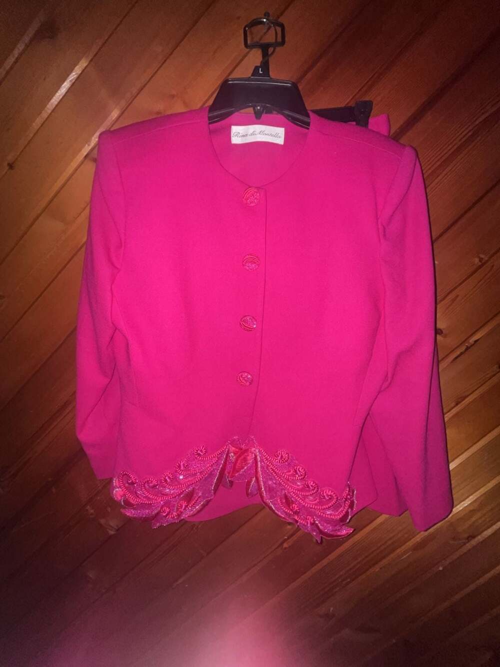 Rina di Montella Vintage Pink Beaded Embroidered Blazer and Skirt Suit Set
